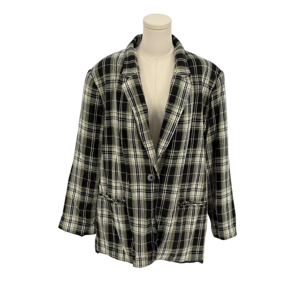Requirements Woman Plaid Blazer Jacket Size 22W Linen Blend
